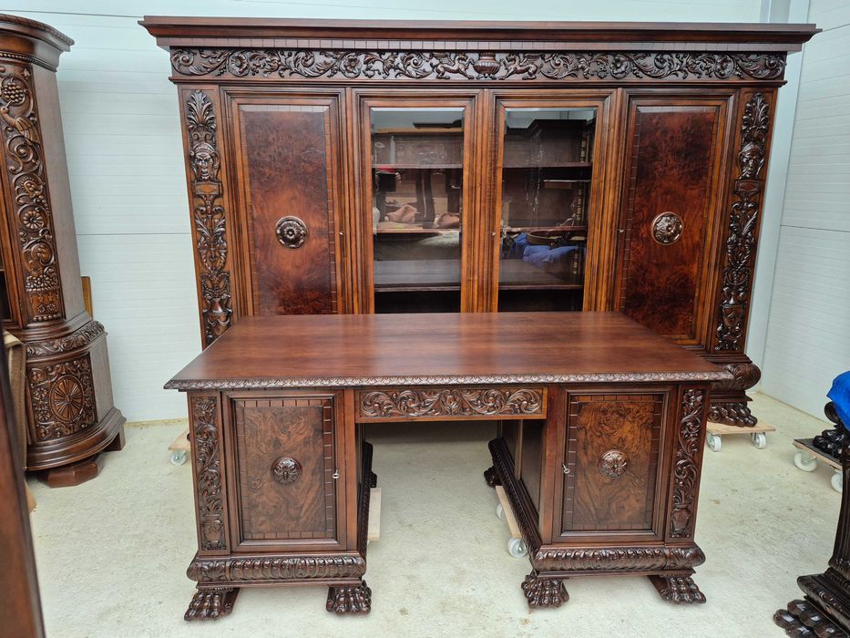 Stylowa biblioteka biurko na lwich łapach antyk