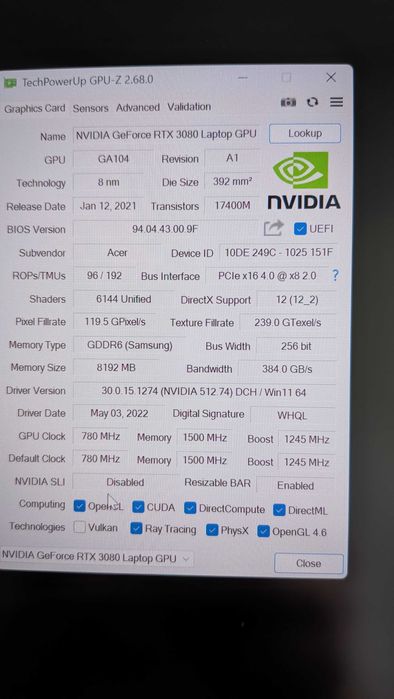 Acer Nitro 5 AN517-41 (RTX 3080, Ryzen 9 5900HX, 32GB, 512GB SSD, 17")