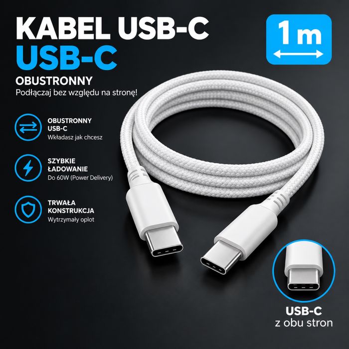 Kabel USB-C 1 m biały – nowy
