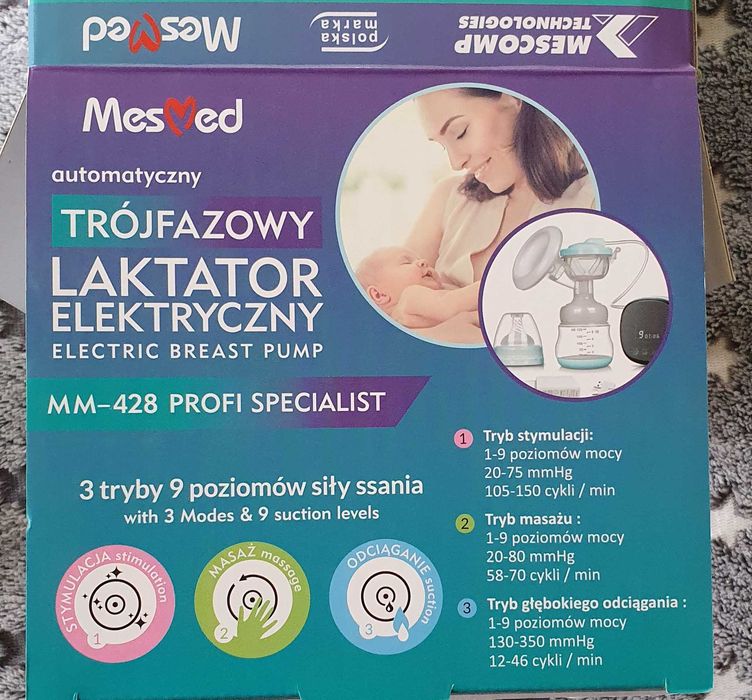 SUPER Laktator elektryczny trójfazowy- 27 opcji zasilanie stałe i USB
