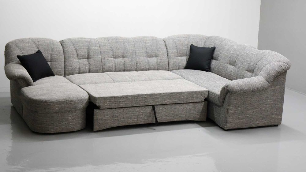 TŁC Nowe Wielkie U funkcja spania kanapa rogówka SZARA tkanina