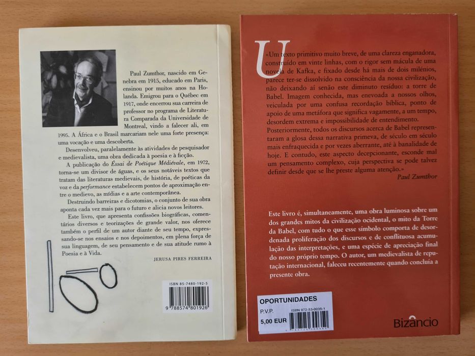 2 livros de Paul Zumthor: Escritura e Nomadismo; Babel ou Inacabamento