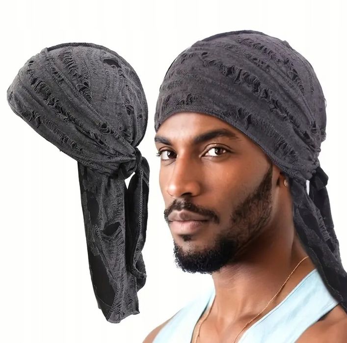 Durag Chusta Bandana na głowę Szara Turban Rap Hip Hop prezent