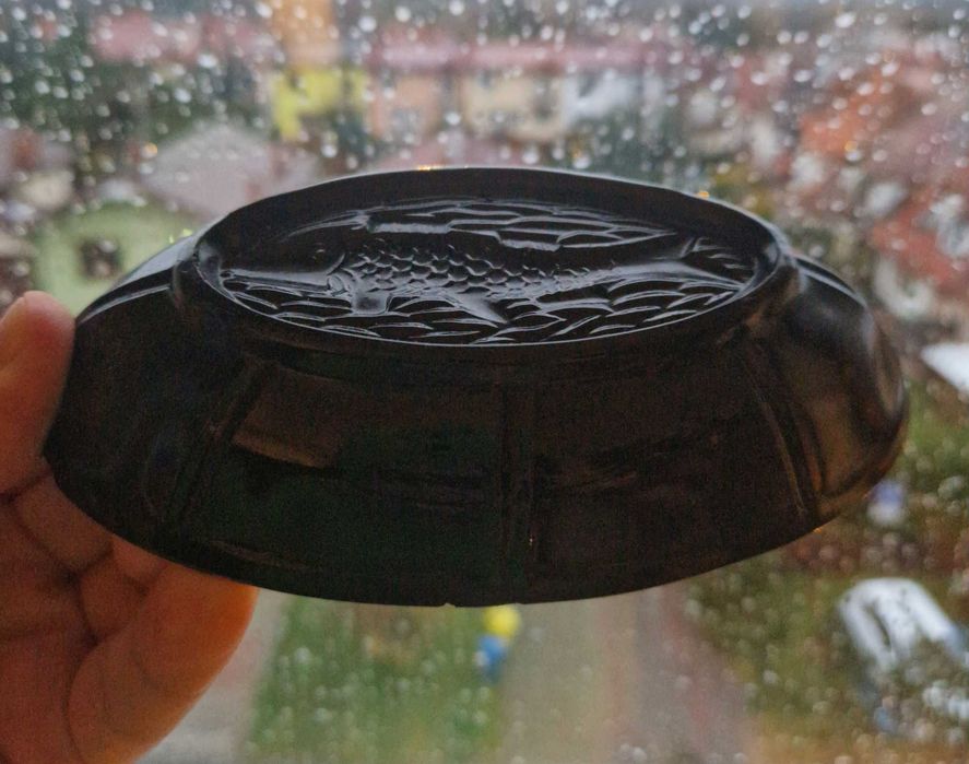 Śledziówki wzór 1224 motyw z rybą. Szkło kolorowe PRL. HSG Ząbkowice.