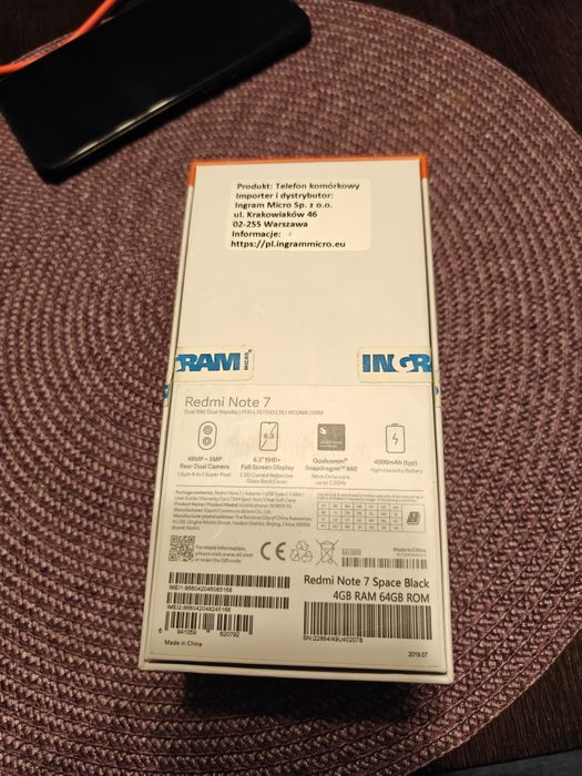 Xiaomi redmi note 7 space Black 4GB RAM 64GB pamięci smartfon telefon