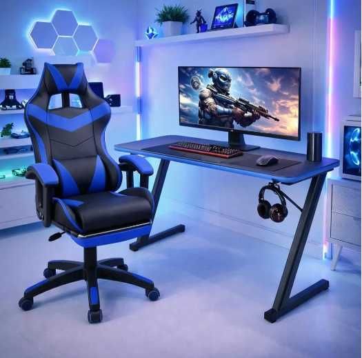 Крісло геймерське Gamery професійне з массажером та підставкою для ніг Офісне крісло