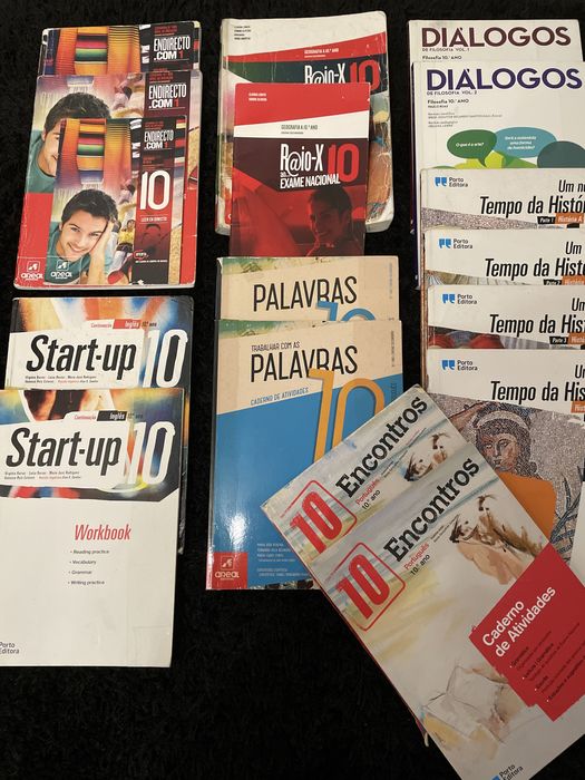 Manuais escolares e cadernos de actividades do 10 ano cada conjunto