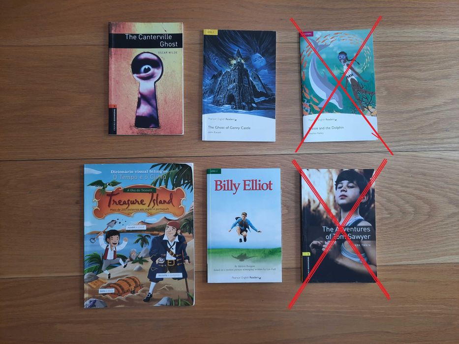 Livros 6x juvenis Inglês - uns c/ bonecos outros só texto (desc 40%)