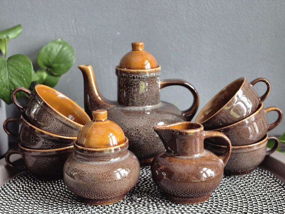 Mirostowice serwis do kawy herbaty Nefryt 6 osób PRL