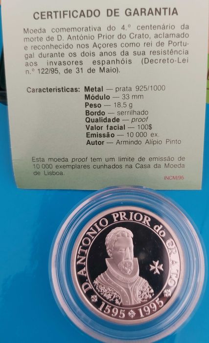 100$00 de 1995 morte de D. António Prior do Crato