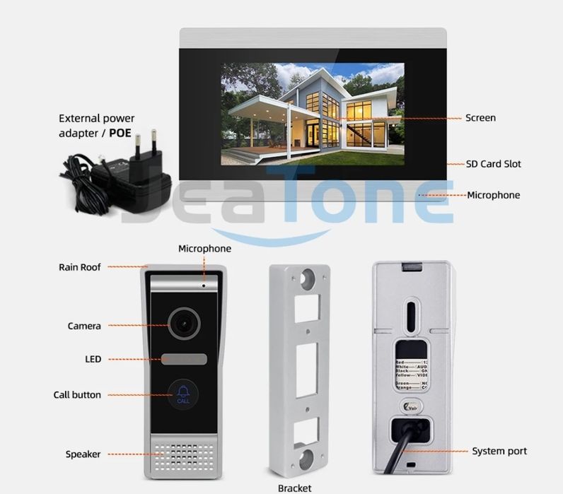 Відеодомофон Jeatone + дверной звонок с камерой + замок