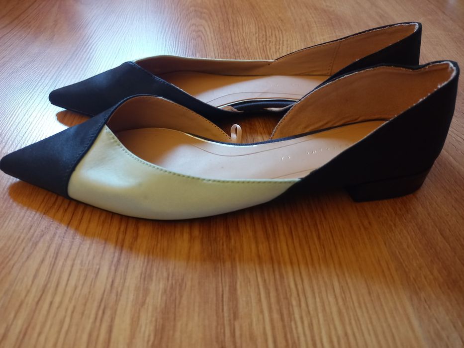 Baleriny Zara tricolor 37 satynowe w szpic
