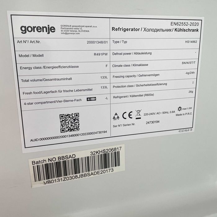 Холодильник GORENJE R491PW на 133 л без морозилки, рік користування