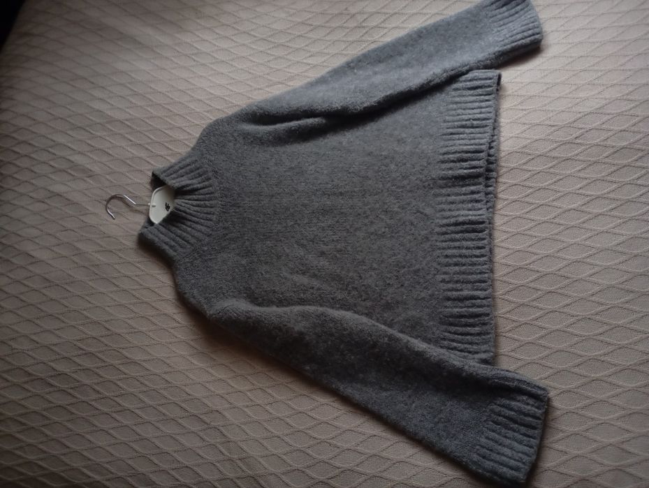 H&M S-M szary owersizowy pudełkowy sweter z wełną i alpaką