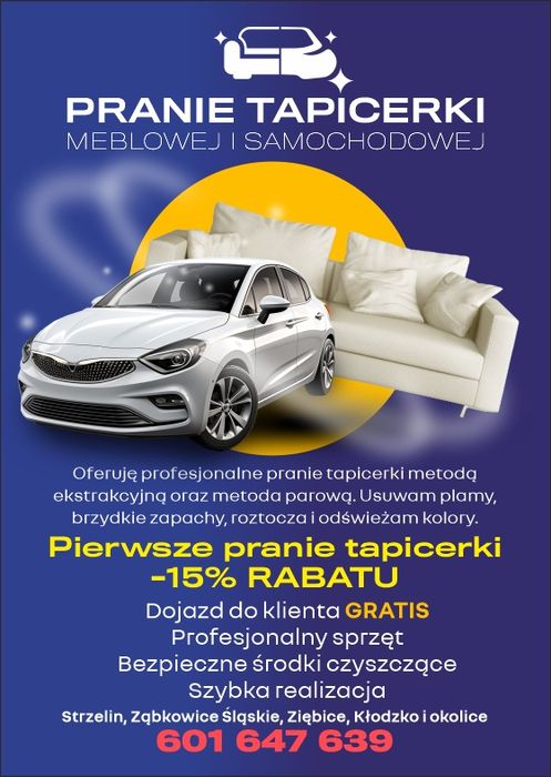 Pranie tapicerki meblowej samochodowej dywanów wykładzin