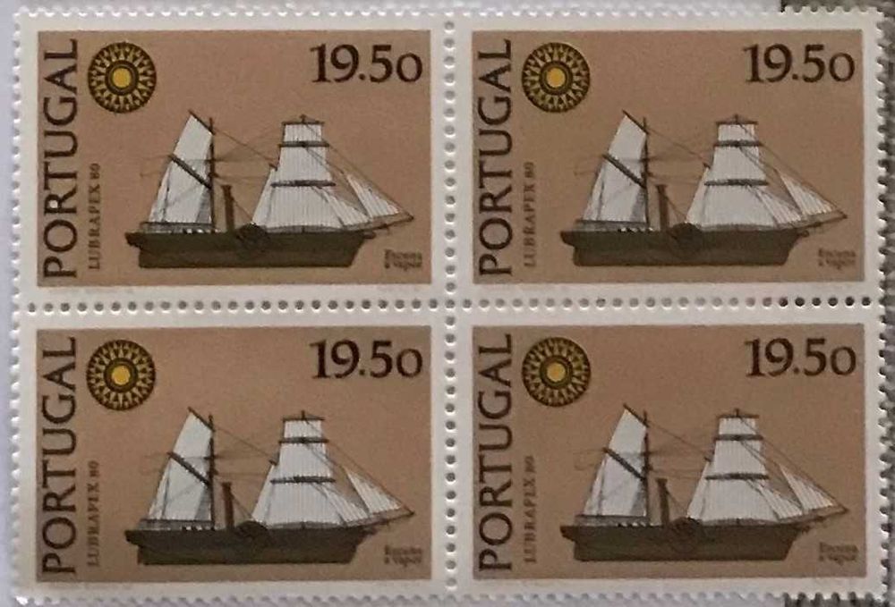 Quadra de selos novos de 19$50 - Barcos - Lubrapex 80 - 1980