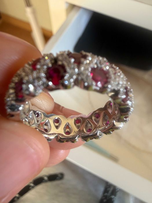 Anel Prata 925 Pedras Vermelhas Aro 17.3mm ring