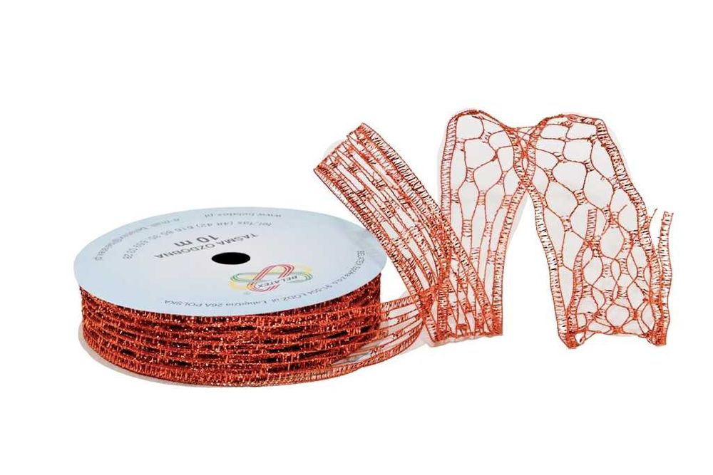 Wstążka tkana metaliczna "Rozciągliwa" 2cm/10m POMARAŃCZOWA
