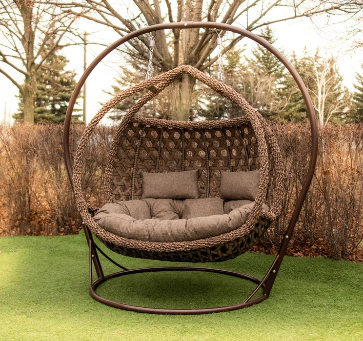 Премиум качели. Двухместное садовое подвесное кресло кокон из ротанга