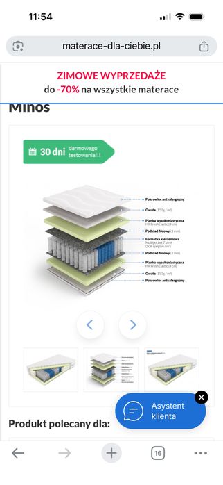 Sprzedam materac 120x200cm Minos