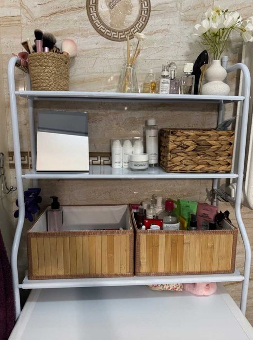 Półka nad toaletę/pralkę – metalowa, biała, 3 poziomy