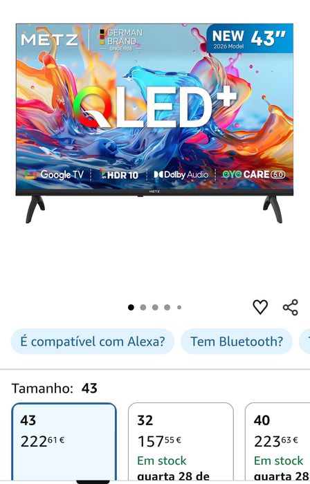 vendo TV smart Metz 43 polegadas Nova