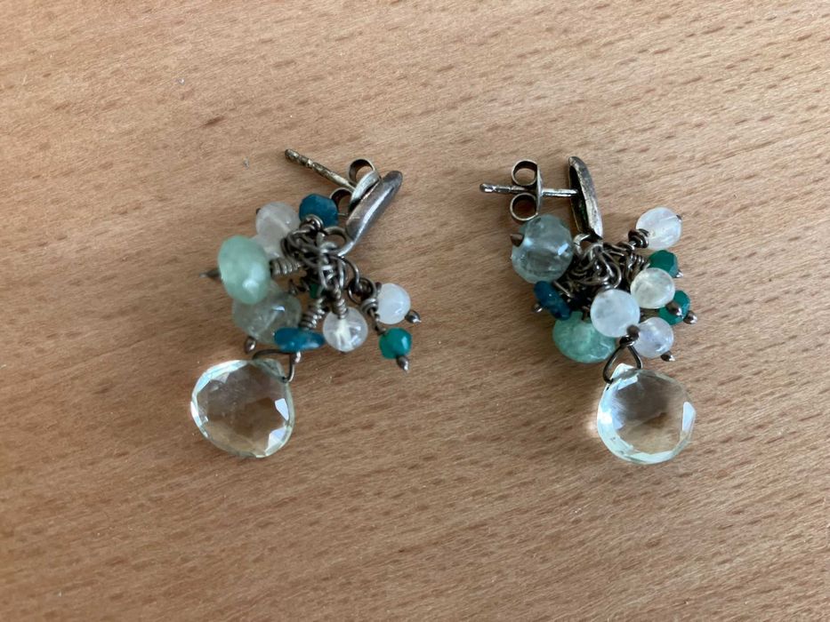 Kolczyki wiszące eleganckie 3,4cm turmalin malachit kryształ  jadeit