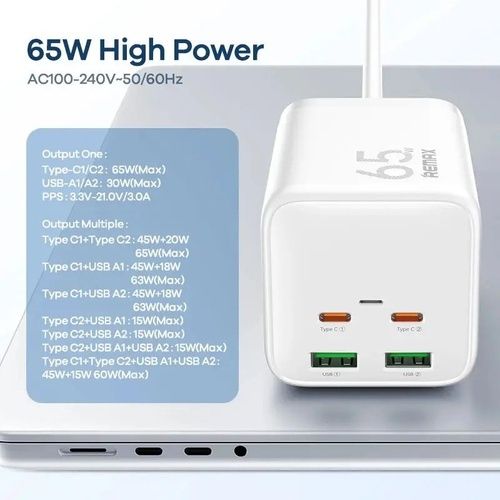 Зарядное 65W Remax удлинитель сетевой зарядка кабель MacBook iphone