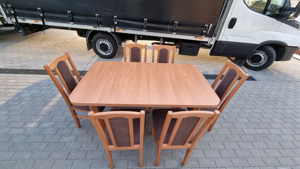 Stół 80x140/180 + 6 krzeseł, nowe , olcha + brąz, dostawa cała POLSKA