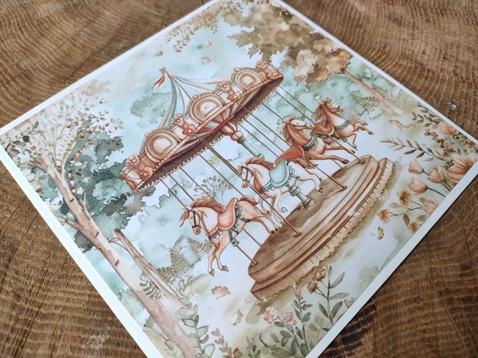 Ozdobna koperta na pieniądze dla dziecka handmade karuzela koniki