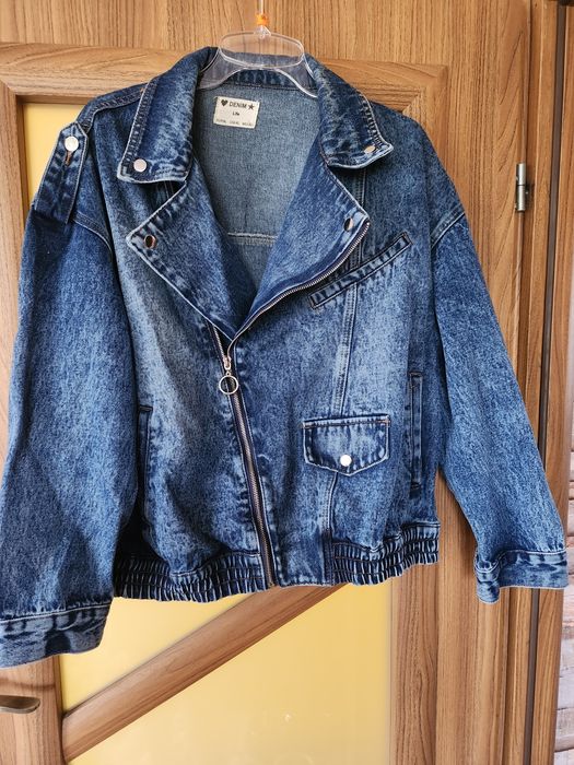 Kurtka jeansowa ramoneska vintage oversize katana acid wash