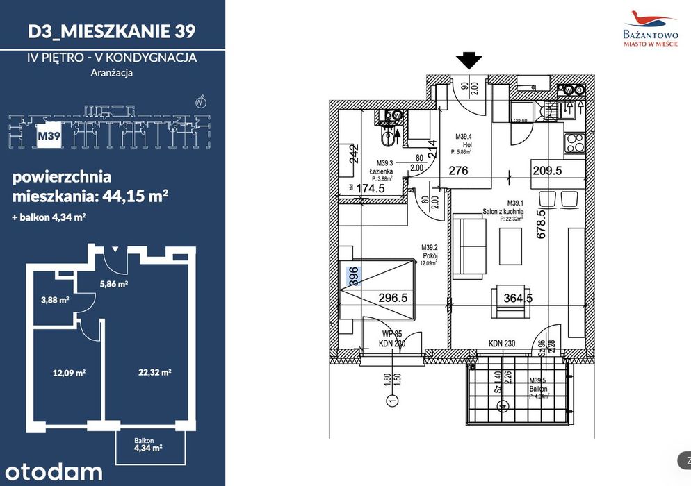 44 M2 | Taras | Kom.lokat. | Parking | Top Piętro | Klima | Bażantowo