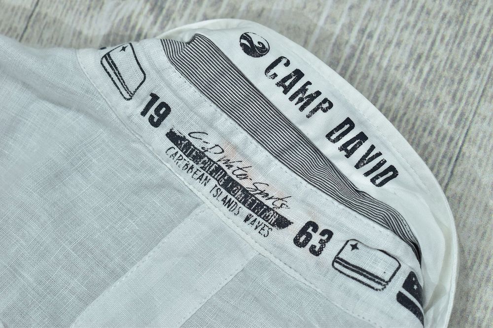 Camp David Lniana Logowana Koszula Męska Reg Xl