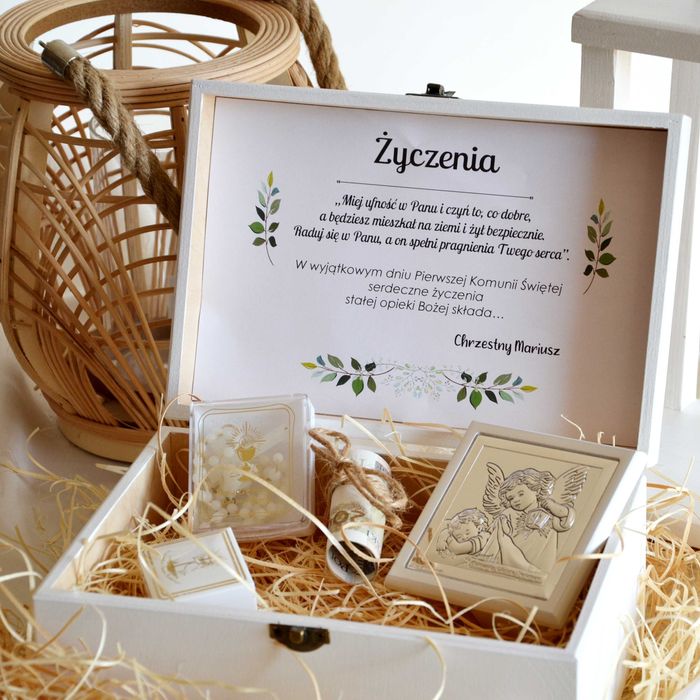 Box na pieniądze, różaniec, prezent - pudełko Pierwsza Komunia Święta