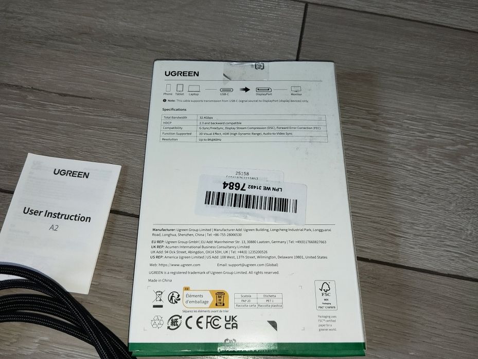 Kabel Ugreen Usb-c do DisplayPort