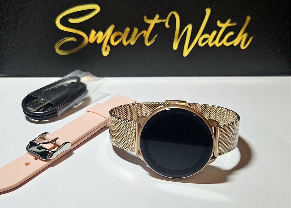 Elegancki Zegarek Damski Nowoczesny Smartwatch Złoty Język Polski