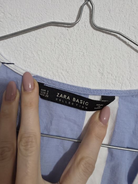 Błękitny top zara crop top w paski elegancki bluzka