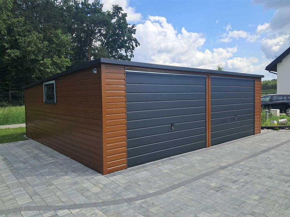 Garaż blaszany PREMIUM 7x5, dwustanowiskowy, drewnopodobny PRODUCENT RATY