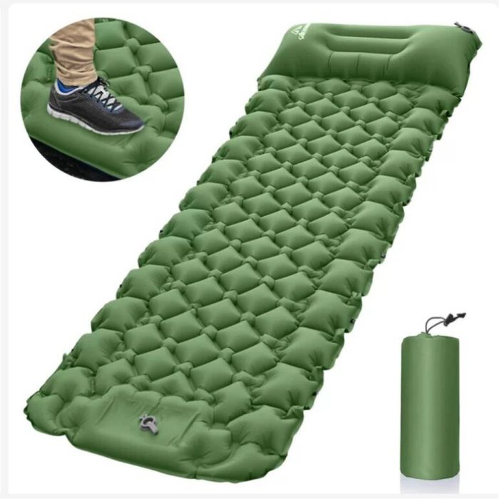 Надувной каремат, надувной матрас, пляжный матрас с насосом и подушкой