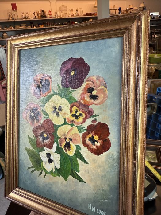 Obraz obrazek kwiaty bratki kolorowy HW 1982 retro vintage 338