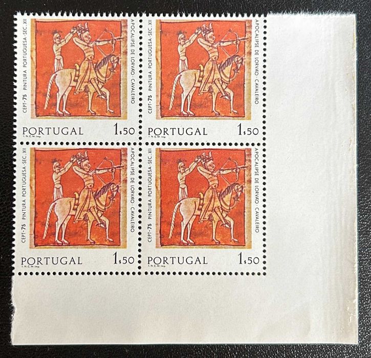 Quadra de selos novos - EUROPA CEPT - Pintura - 1$50 - Portugal - 1975