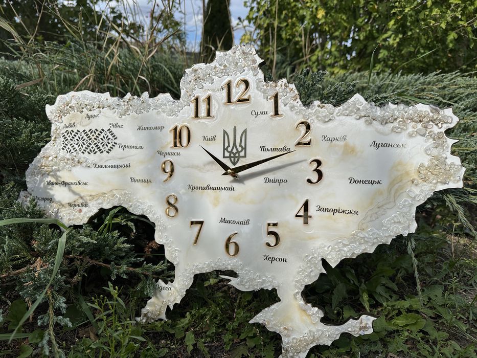 Мапа України, Карта Украины, годинник з смоли
