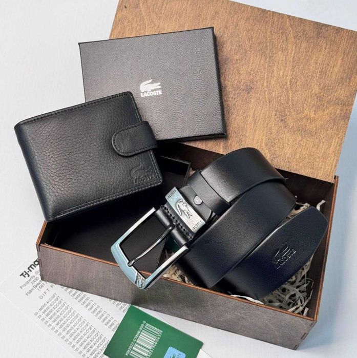 Ремінь + Гаманець Lacoste Натуральна шкіра