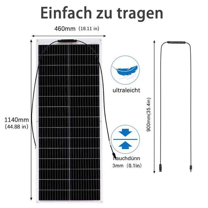 giętki elastyczny panel solarny 114 x 46 cm 100W 16.5V