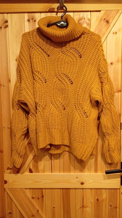 Sweter damski golf musztardowy