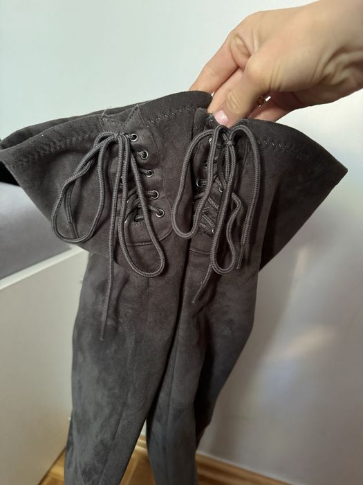 Kozaki jesienno zimowe szare na obcasie