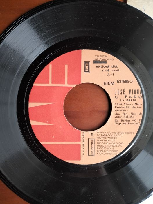 Disco de vinil single José Viana/O Fado