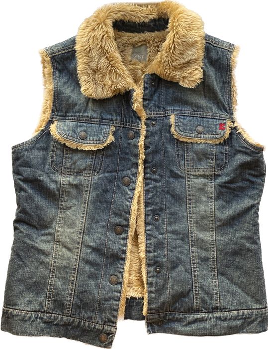 жилетка y2k джинсова на штучному хутрі вінтаж