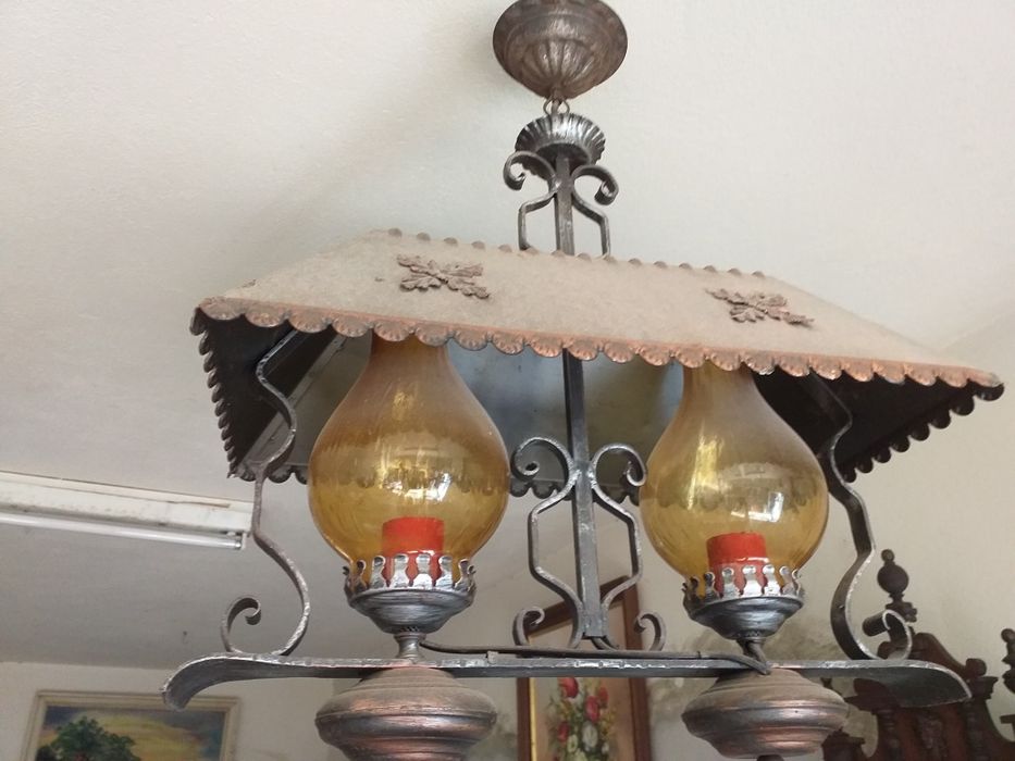 Candeeiro teto armacao ferro forjado campanola em cobre