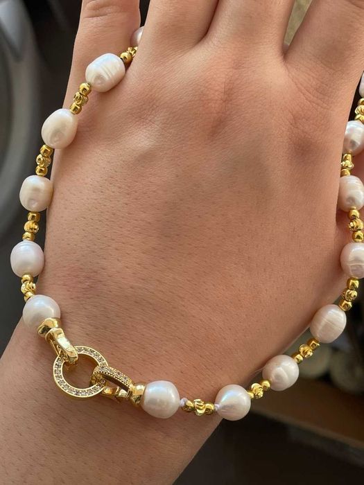 Чокер из натурального белого пресноводного овального жемчуга